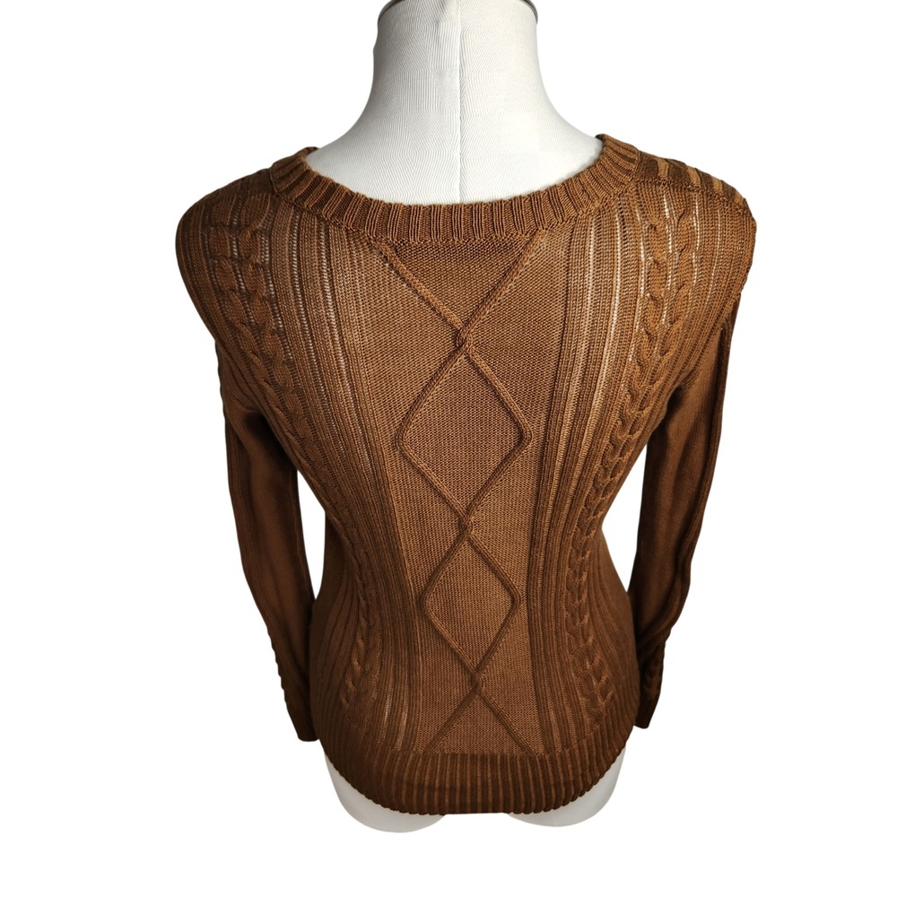 Peruvian Connection Sweater XS Amber Sienna Cable Knit Pima Cotton Pullover - Picture 6 of 13